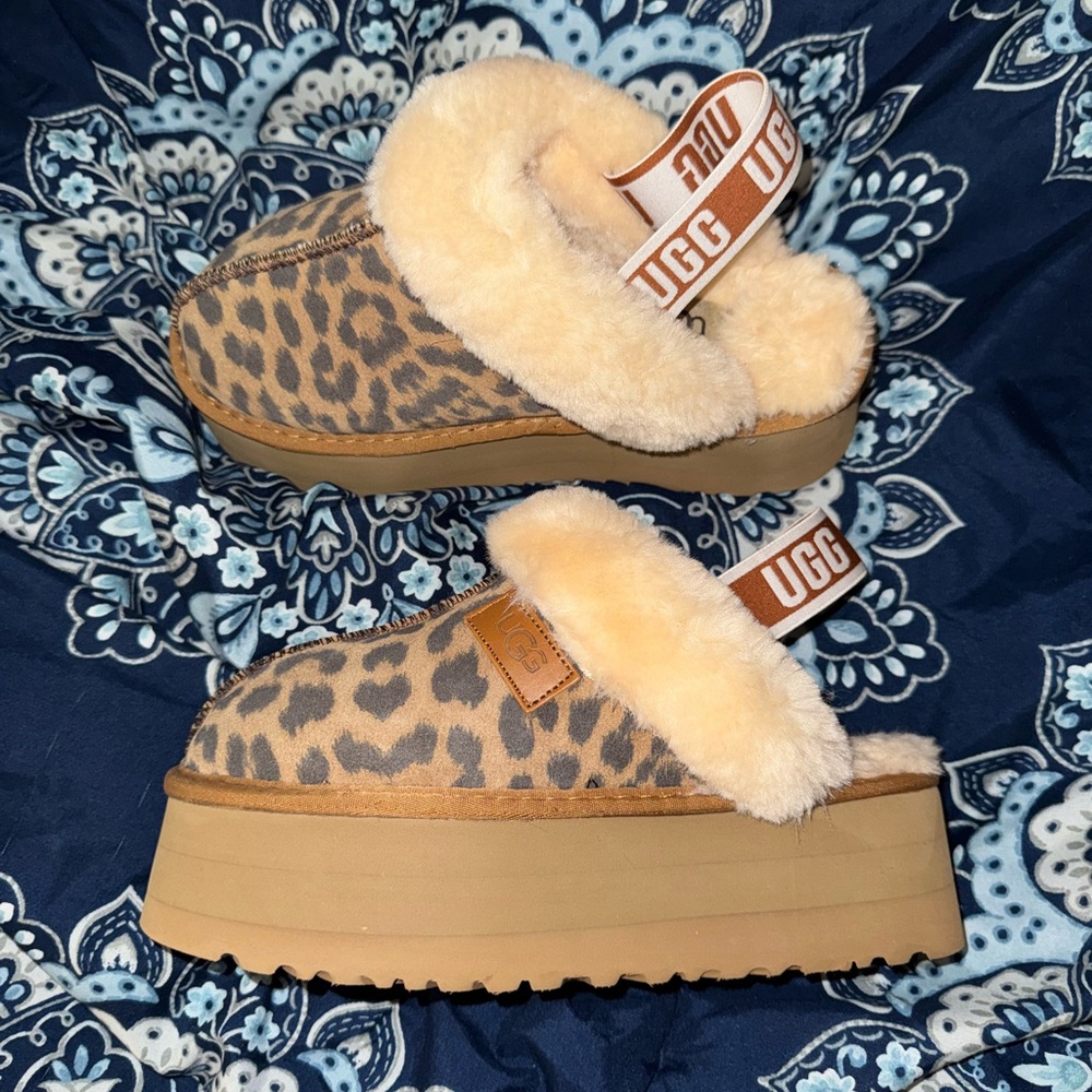 UGG Tan Leopard Print Platform Slippers